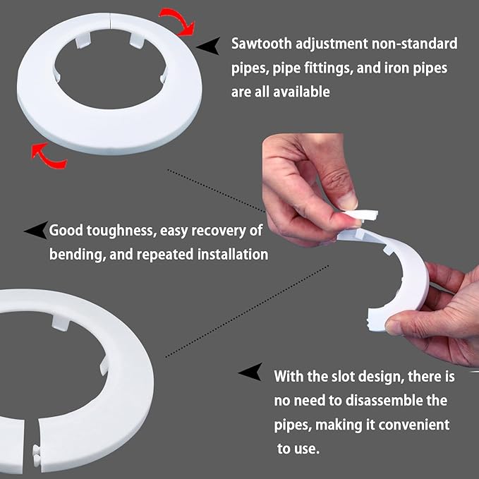 50mm Pipe Cover Decoration; Fit 1.97" Outer Diameter Pipe/Hole; White PP Plastic Escutcheon Collar; Snap-on Water Escutcheon Plate for Bathroom Kitchen Wall Tube Decor 1 Piece