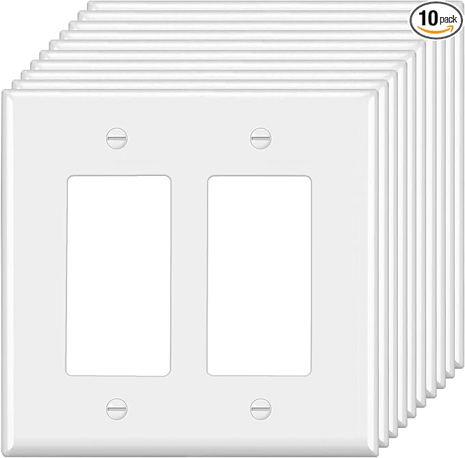 [10 Pack] BESTTEN Decorator Wall Plate, 2 Gang Standard Size Outlet Cover for GFCI and USB Receptacles, H4.53” x W4.57”, Unbreakable Polycarbonate Material, UL Listed, White