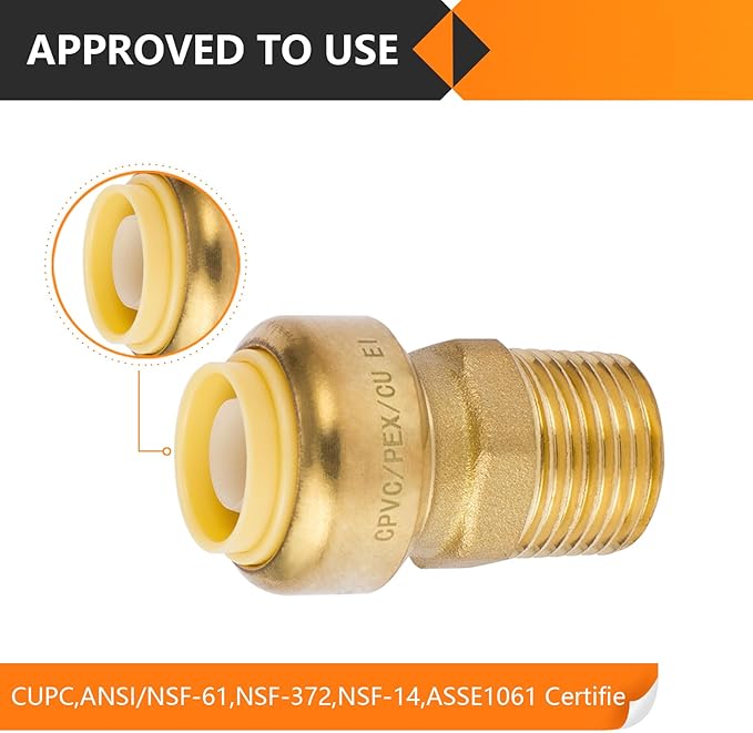 HeSun 6-Pack Pushfit Male Adapter, 3/4" MNPT x 3/4" Push to Connect Plumbing Fittings with Disconnect Clip, Brass Push-fit Fittings for PEX, Copper, CPVC, PE-RT Pipes