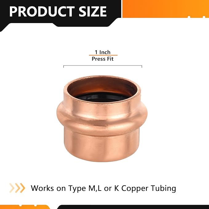 10-Pack HeSun Copper Press End Cap(Plug), 1" Pressure Fittings, Press Fit for Copper Tube Connection(PRESS021-10)