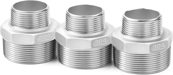 ChillWaves 304 Stainless Steel Pipe Fitting, Reducer Hex Nipple 1" NPT Male x 1/4" NPT Male Thread Adapter(3-PACK)