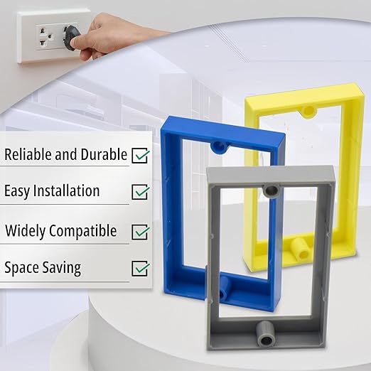 1/2 Inch Receptacle Electrical Outlet Box Extender, Blue Single Gang Box Extender 10 Pack for House Decoration, Light Switch Extender with Installation Screws