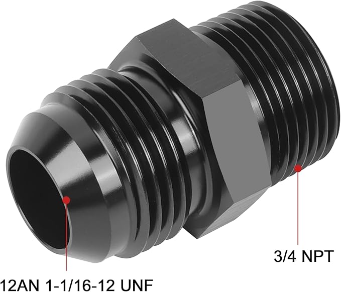 EVIL ENERGY 12AN Male Flare to 3/4" NPT Pipe Fitting Adapter Straight Aluminum Black