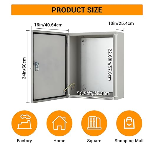Outdoor Electrical Box, 24"x16"x10" NEMA 4X Steel Enclosure, IP67 Waterproof & Dustproof, Lockable Electrical Junction Box with Mounting Plate and 2 Keys, Indoor and Outdoor Use