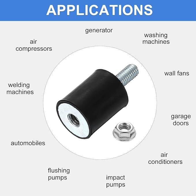 uxcell M8 Rubber Mounts, 4Pcs 24x30mm(DxH) Rubber Cylindrical Anti Vibration Isolator Shock Absorber with Lock Nut for Car Bobbin Generator Air Compressors