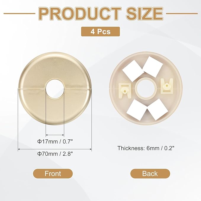 PATIKIL Wall Split Flange 70mm / 2.8" OD, 4 Pcs Round Escutcheon Plate Cover PPR Plumbing Cover Plates with Self-Adhesive Tape for 17mm / 0.7" Dia Water Pipe Faucet, Gold