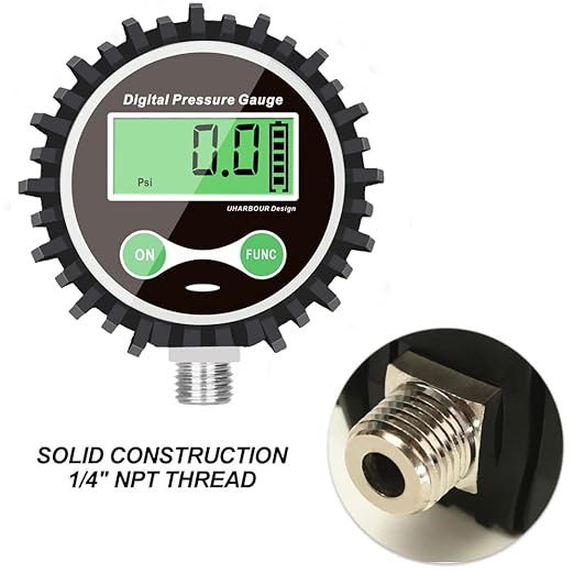 Digital Gas Pressure Gauge with 1/4'' NPT Bottom Connector and Rubber Protector, 0-250psi, Accuracy 1% .F.S.