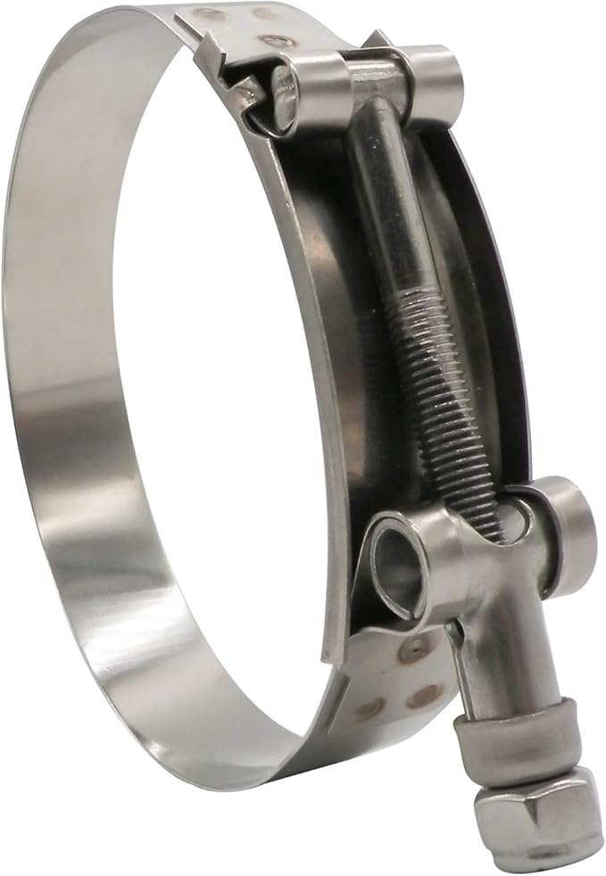 ROADFORMER 109mm - 117mm T-Bolt Hose O.D. Clamp - Working Range 4.31" - 4.61" for 4.5" Hose OD, SS Bolt and Band, Floating Bridge and Nylon Insert Locknut (109mm - 117mm, 2 pack)
