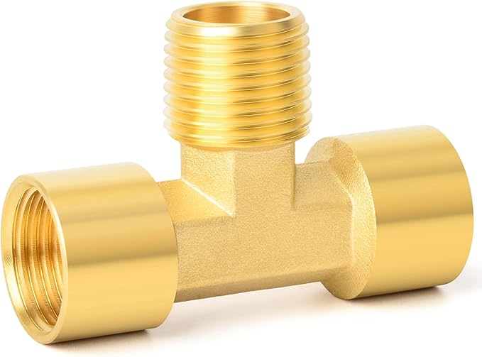 GASHER 2PCS Metals Brass Pipe Fitting Barstock Male Branch Tee T Adapter 1/8" NPT Female x 1/8" NPT Female x 1/8" NPT Male