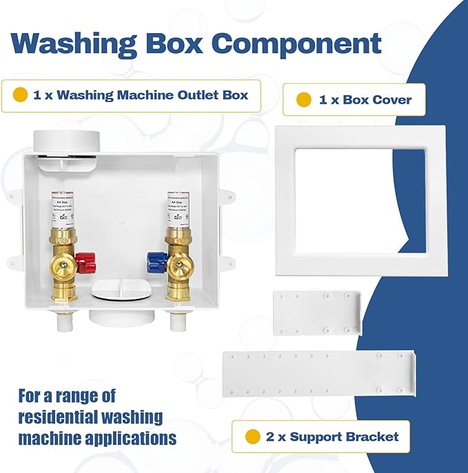 2-PACK GUOFIS Washing Machine Outlet Box with Copper Water Hammer Arrestor, PEX Laundry Washer Box with Central and Side Drain Design(1/2"CPVC Connection Inlet X 3/4"MHT Outlet)(WM014-2Pack)