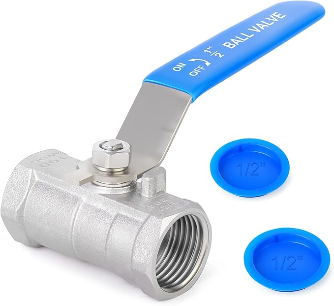 TAISHER 4 Pcs 1/4 Inch FNPT Ball Valve Kit, 304 Stainless Steel with Blue Handles & Nipple