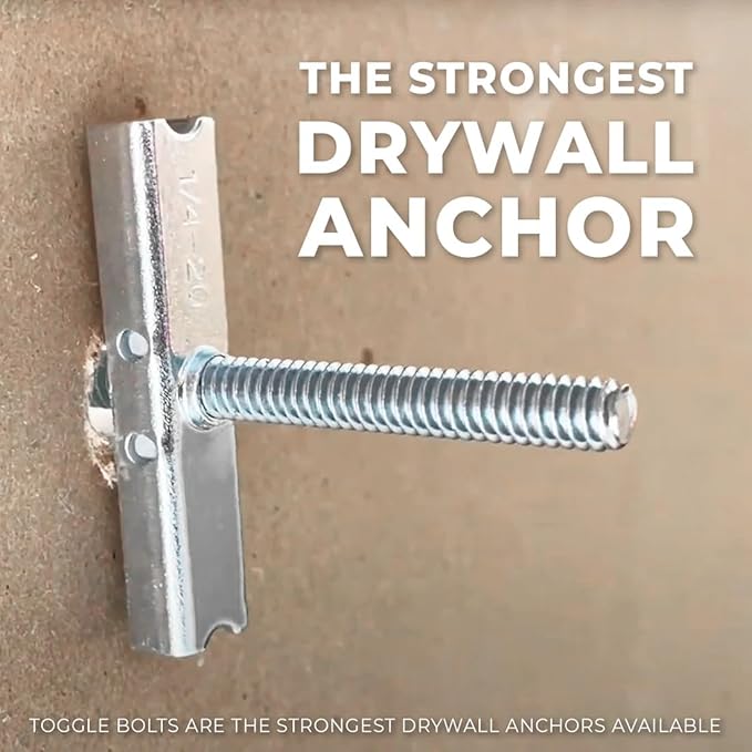 20-Pack 1/4"-20 Heavy Duty Quick Toggle Anchors with Bolts Set | for Drywall, Metal Studs, and Concrete Block | Holds 260+ Lbs. | 20 Toggles + 20 Bolts