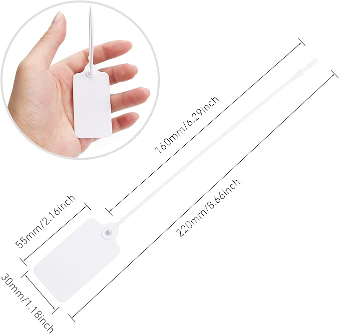 100 White Blank Plastic Tags for Labeling Waterproof Hanging Labels Writable Tags Seal Plastic Marking Label for Clothes Bags Keys Inventory with One Marker Pen