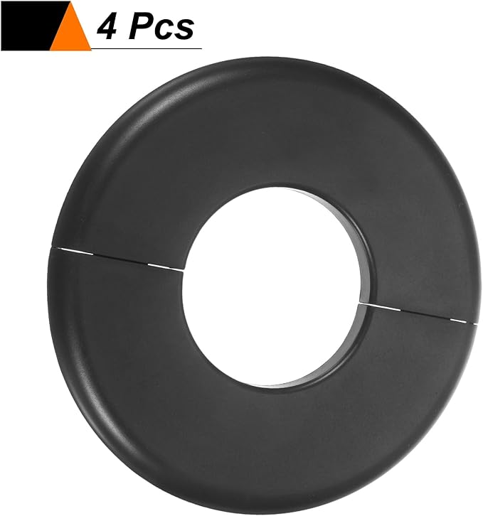 HARFINGTON 4pcs Wall Split Flange 44mm/1.7" Self-Adhesive Plumbing Cover Plates ABS Plastic Round Escutcheon Plate Buckle Design for Water Pipe Bathroom Kitchen Decoration, Black