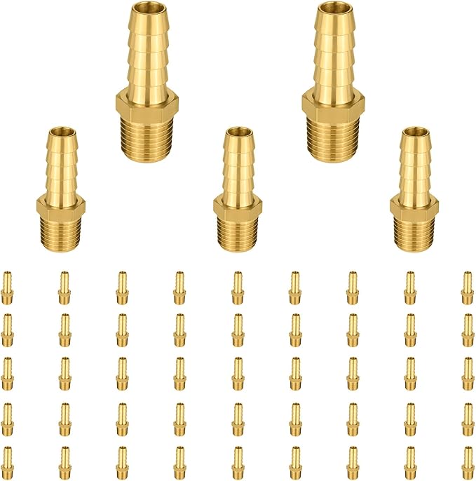 (Pack of 50) EFIELD Brass Hose Barb Fitting Adapter, 1/2" Barb x 3/8" NPT Male Pipe Fitting,(BARB012-50PCS)