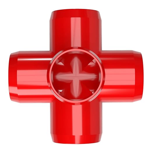 FORMUFIT 3/4" 5-Way Cross Furniture Grade PVC Fitting in Red, Made in USA, UV-Resistant, Impact-Proof, 1.050” Actual Socket Diameter (Pack of 8) - F0345WC-RD-8