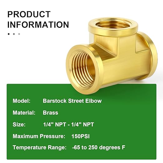 TAISHER 2Pcs Brass Tee Fitting, 1/4" x 1/4" x 1/4" NPT Female Pipe Fittings