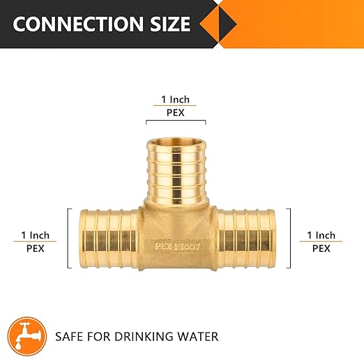 10-Pack HeSun PEX Fittings, 1"x1"x1" Pex Tee, Brass Crimp Fitting for ASTM F1807(PEX1807074-10)