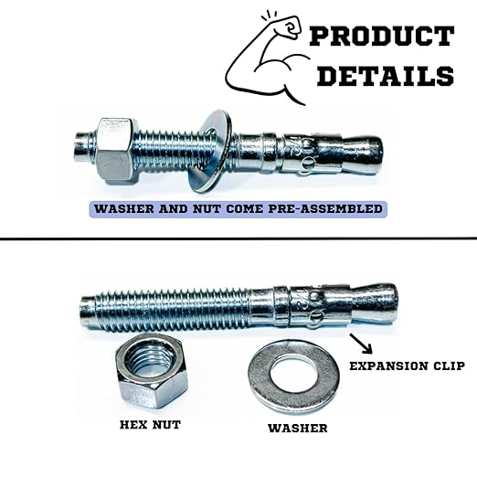 Zinc-Plated Steel Wedge Anchors, 1/2" X 2-3/4" - Heavy-Duty Mounting Bolts for Concrete - 25 Pack