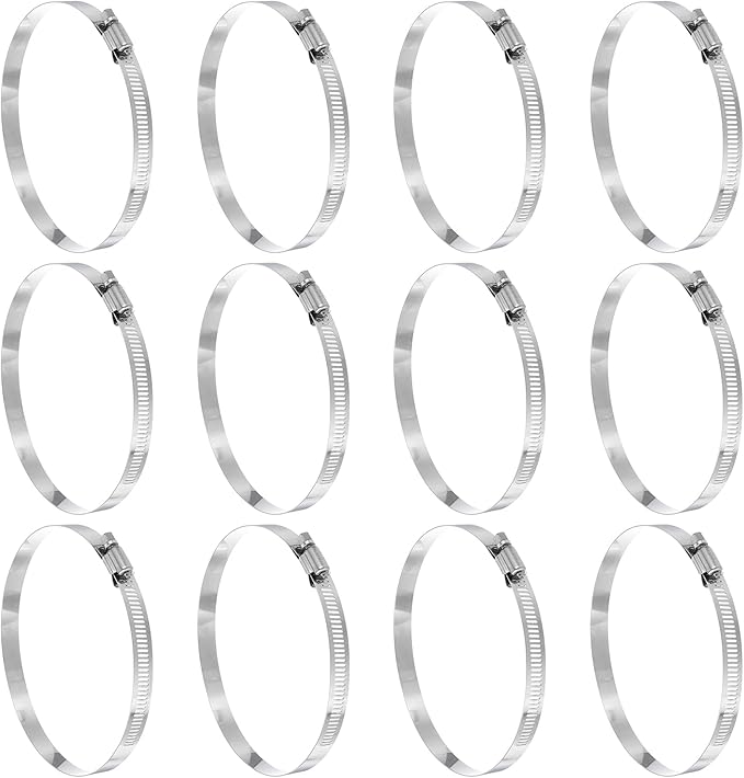 HARFINGTON 12 Pcs Hose Clamp 4-5/8"-5-1/2" (118-140mm) 304 Stainless Steel Adjustable Worm Gear Hose Clamp Assortment Kit for Fuel Line Pipe Plumbing Automotive Tube Mechanical