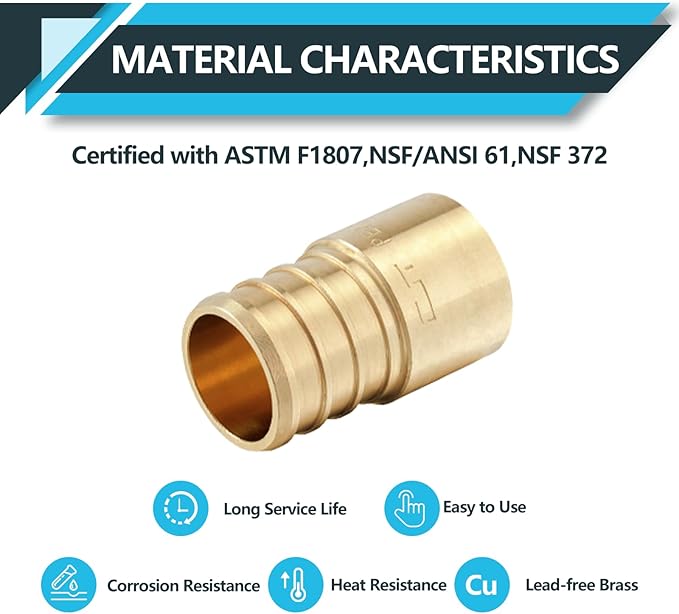 (10-Pack) PEX Fittings, Pex 1"x3/4" Female Sweat Copper Adapter, Brass Crimp Fittings, for PEX Tubing Pipe Plumbing, ASTM F1807