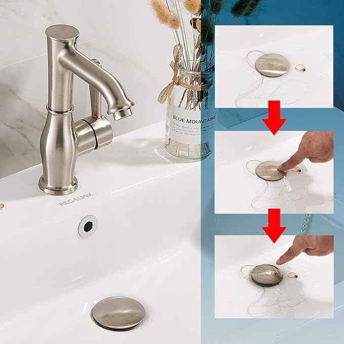 Vessel Sink Drain for Bathroom, Pop-up Drain With Detachable Basket Stopper, Anti-Explosion And Anti-Clogging Drain Strainer, Sink Drain Assembly With Overflow Brushed Nickel, REGALMIX RWF083J