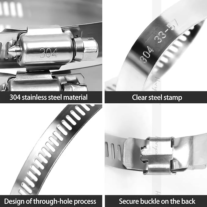 5 inch stainless steel hose clamp, adjustable metal worm gear assortment kit for water pipe (6 pcs)