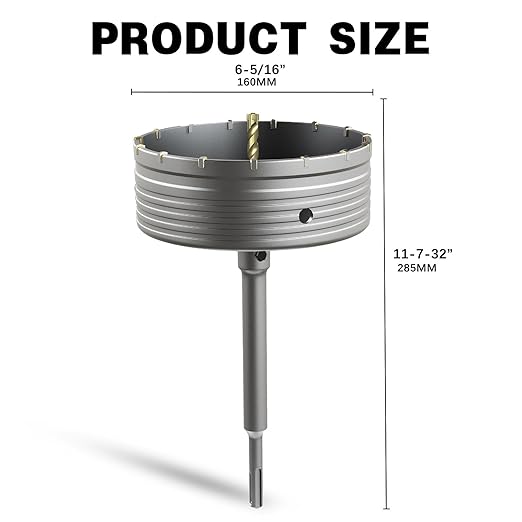 6-5/16" Concrete Hole Saw,160mm Masonry Hole Saw, with 220mm SDS Plus Shank Connecting Rod for Concrete Brick Cement Stone Wall Drilling Home Improvement