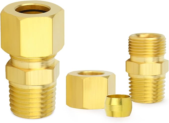 ChillWaves Brass Compression Tube Fitting, 1/4" OD x 1/8" NPT Male Compression Union Connector(10-PACK)