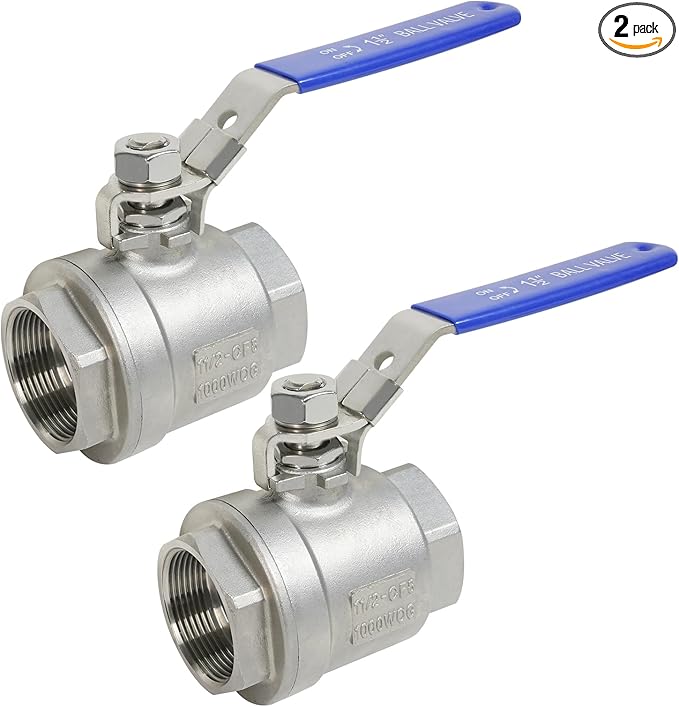YADIAN 2 Pack 1-1/2'' Ball Valves Stainless Steel 304 NPT Female Full Port Ball Valve Heavy Duty Shut Off Valve 1-1/2 inch for Water, Oil, and Gas with Locking Device, 1000 WOG