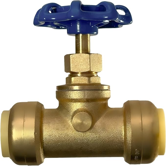 XFITTING 3/4 inch Push Fit Stop Valve with Drain and Vent, Push to Connect Brass Plumbing Fitting, Pex Pipe, Copper, CPVC, PE-RT, HDPE, 2-5-2=10, 10 Pieces