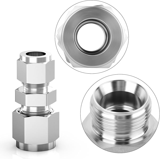 TAISHER 2PCS 304 Stainless Steel Compression Tube Pipe Fitting Connector, 3/8" Tube OD x 1/4" Tube OD Straight Adapter