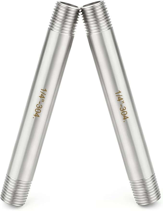 TAISHER 2PCS Stainless Steel Pipe Fittings, 1/4" BSP Male x 1/4" BSP Male Threaded, 4" Length Nipple Cast Pipe