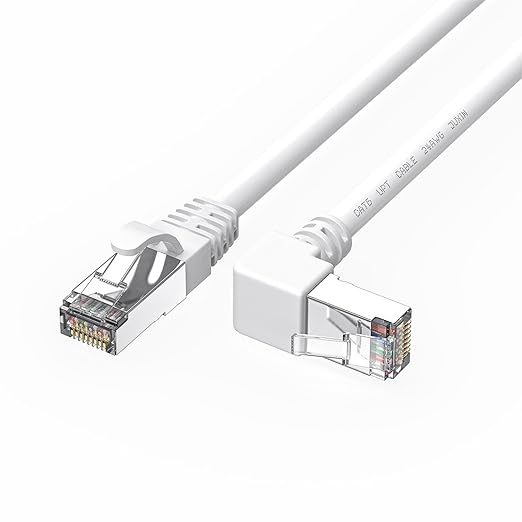 Cat6 Ethernet Cable Right Angle White 6FT, 90 Degree CAT 6 Ethernet Patch Cable RJ45 LAN Cable Gigabit Network Cable for PC, Router, Modem, Xbox, PS4, PS3 (Downward Angle 6feet)