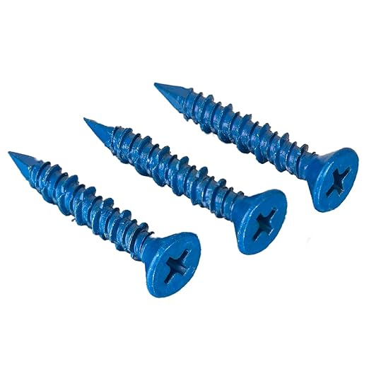 75Pcs 1/4 x 1-1/4 in Concrete Screws with Drill bits,Masonry Screws for Concrete Assortment Kit,Flat Head Block Cement Stacoo Screws and Anchors,Diamond Point,Blue Coated(1LB)