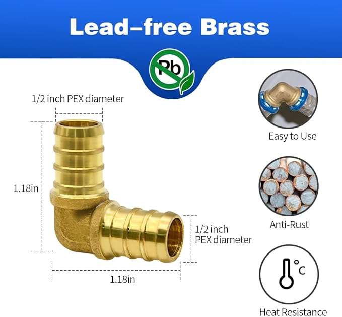 25 Pack 1/2“ PEX Fittings, Brass Fitting for PEX Tubing Pipe