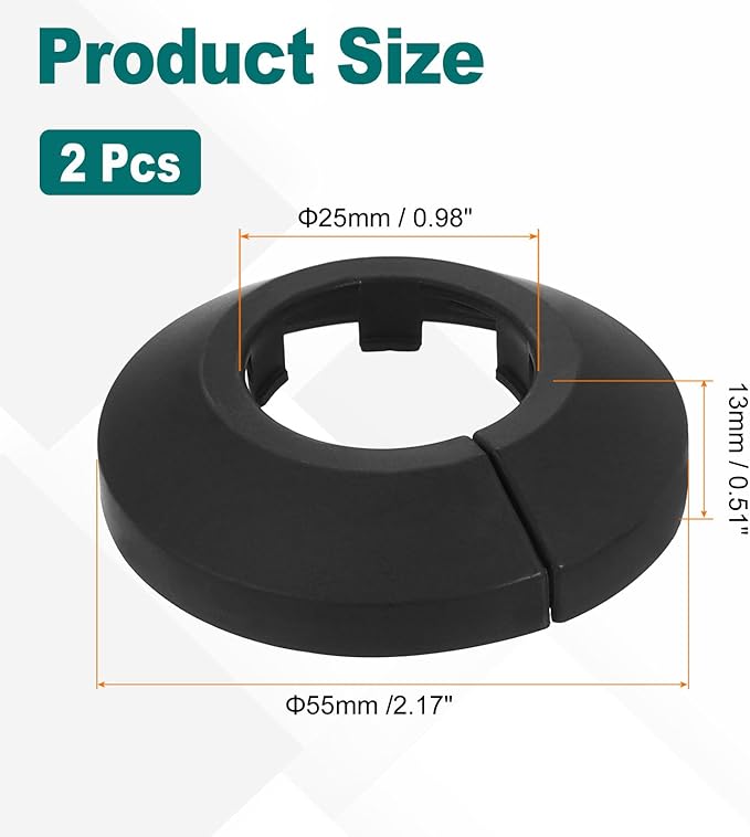 uxcell Escutcheon Plate, 2Pcs 25mm - Fit 0.98" Outer Diameter Split Pipe Flange Water Pipe Cover Collar Decoration, PP Plastic Plumbing Cover Plates (Black)