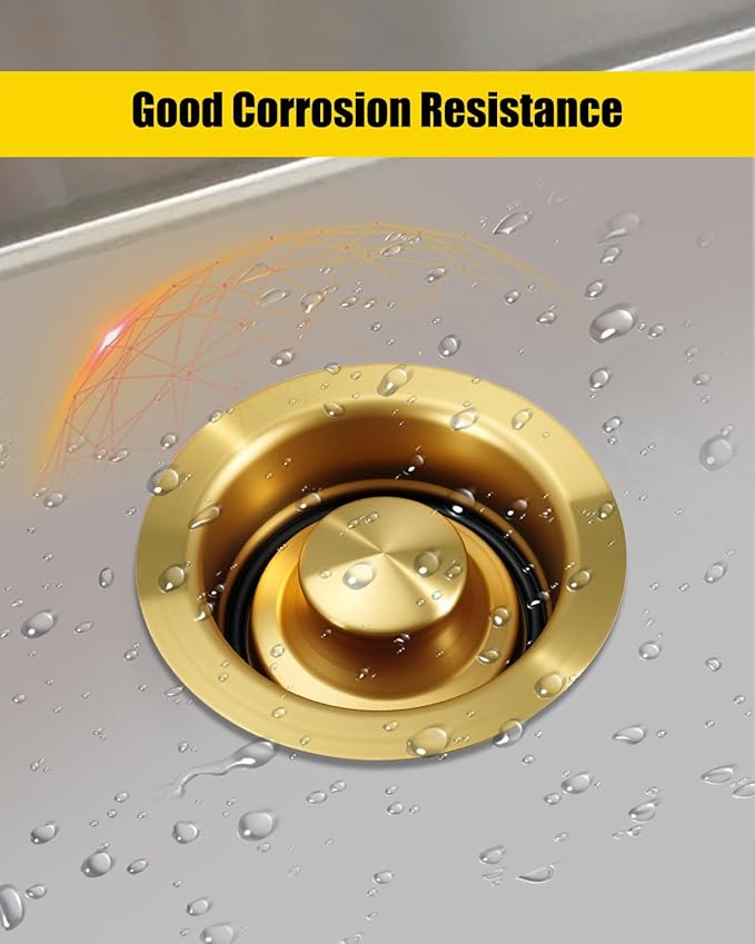 Kitchen Sink Garbage Disposal Flange and Sink Stopper Fit for 3.5 Inch Standard Sink, Garbage Disposal Flange Drain Pipe, Champagne Bronze, with Rubber Ring