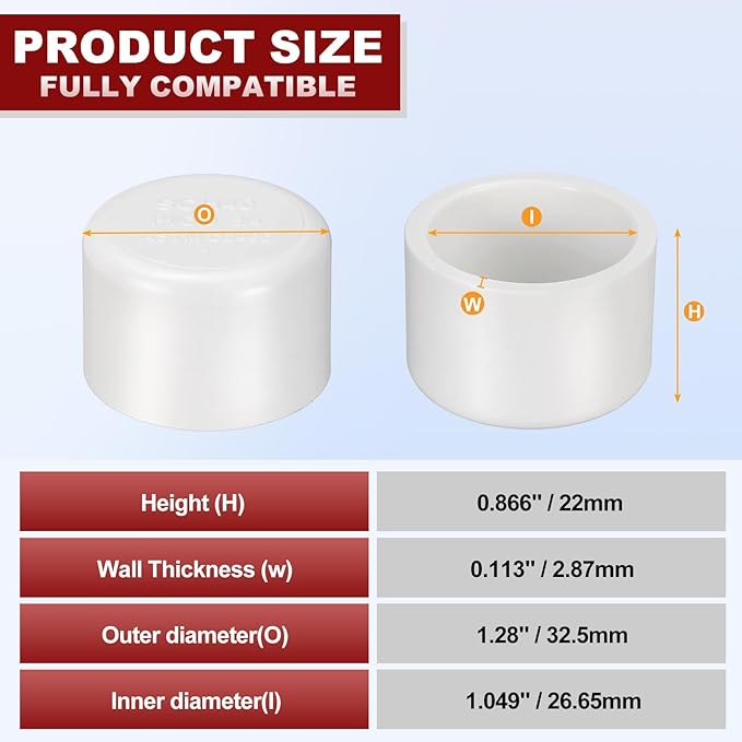 40 Pcs 3/4" PVC External End Cap Fitting, SCH40 Furniture Grade PVC Pipe Plug Adapter, Pipe Cover Fittings for DIY Project, Irrigation System, Plumbing Framework, Garden Structures