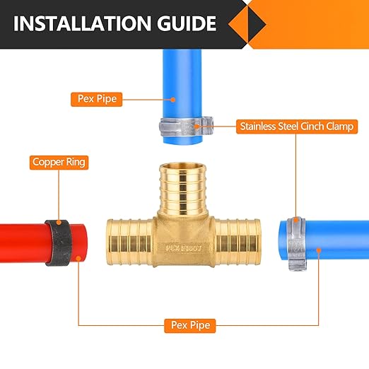 20-Pack HeSun PEX Fittings, 1"x1"x1" Pex Tee, Brass Crimp Fitting for ASTM F1807(PEX1807074-20)