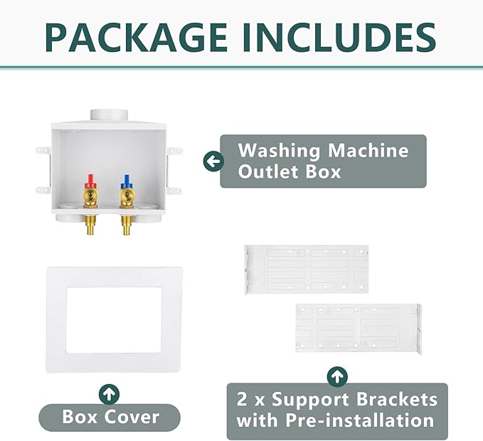 (Pack of 2) Niikappu Washing Machine Outlet Box, 1/2 Inch Pex Crimp Inlet x 3/4 Inch MHT Outlet Connection, Washer Box with Double Drains