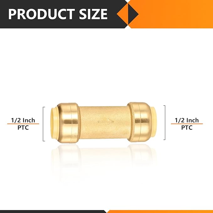 20-Pack HeSun Pushfit Check Valve, 1/2-Inch Push to Connect Plumbing Fittings with Disconnect Clip, Brass Push-fit Fittings for PEX, Copper, CPVC, PE-RT Pipes(PF-VALVE060-20)