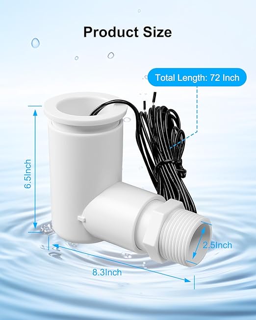 SS2 Float Switch L Shape Compatible with Safe-T-Switch, AC Float Switch for HVAC Drain Pan Condensate Outlet, AC Water Level Switch with 3/4 Inch Adapter 6Ft Wire and Tape, 4 Pack