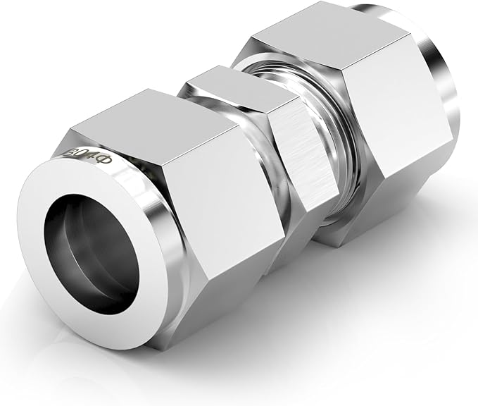 TAISHER 5PCS 304 Stainless Steel Compression Tube Pipe Fitting Connector, 10MM Tube OD x 10MM Tube OD Straight Adapter