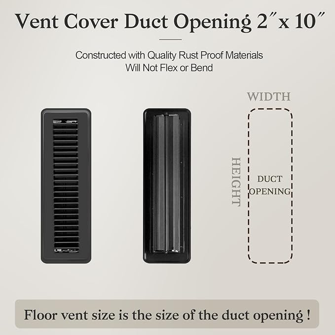 4 PCS Floor Vents Floor Registers 2x10 inch, Heavy Duty Metal Heat Air Vent Covers 2 X 10 with Rust Proof Finish for Home Office Wall Floor Registers Grilles & Vents (4, Black, 2x10 Inches)