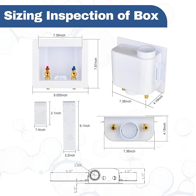 2-PACK GUOFIS Washing Machine Outlet Box, PEX Laundry Washer Box with Central and Side Drain Design(1/2"PEX Crimp Connection Inlet X 3/4"MHT Outlet)(WM002-2Pack)