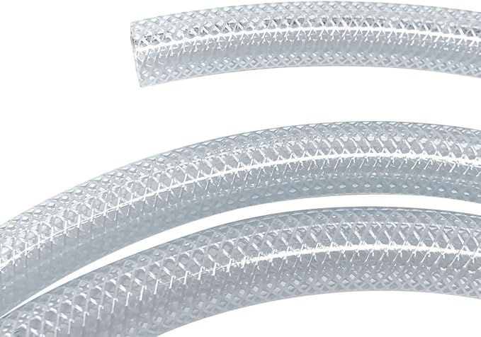 Gloxco Clear Braided PVC Tubing, Food Grade, Heavy Duty Reinforced Hose, 1/2" ID, 50 Ft Length