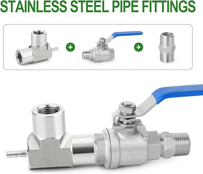 TAISHER 1PCS Forging of 304 Stainless Steel 3 Way Tee Hose Barb Fitting, 1/8" Hose Barb x 1/8" FNPT x 1/8" FNPT for Fuel/Air/Lquid/Gas with 2PCS Hose Clamp