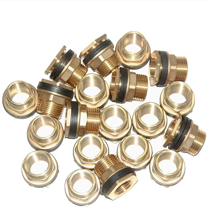 Joywayus 2pcs 3/8" Female 1/2" Male Soild Brass Water Tank Connector Bulkhead Tank Fitting With 2 Rubber Ring Stablizing