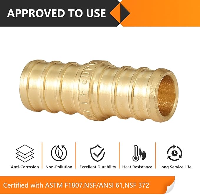 100-Pac HeSunk PEX Fittings, 3/4"x3/4" Pex Straight Coupling, Brass Crimp Fitting for Pex Pipes, ASTM F1807(PEX1807006-100)